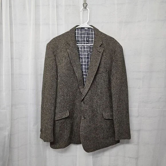 Vintage Jos. A. Bank Green Tweed Blazer Elbow Pads Preppy Classic Office 46L